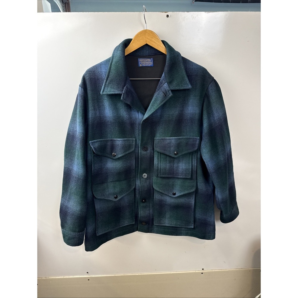 Vintage 70s Pendleton Cruiser Jacket Wool Mackinaw Men XL Blue Green Hunting